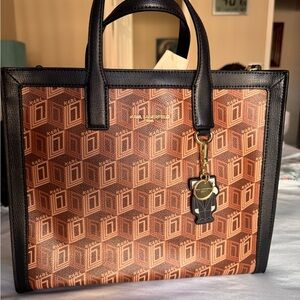 Karl Lagerfeld Geometric Brown and Black purse Briefcase Office Classic fashion
